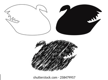 Simple vector illustration of a swan, silhouette and outline