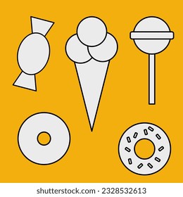 simple vector illustration sweets on yellow
