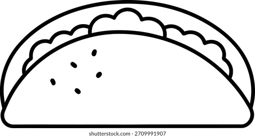 Una Ilustración vectorial simple de un icono de contorno de taco aislado sobre un fondo blanco Ideal para menús de redes sociales y Sitios web de restaurantes Copiar espacio