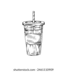 Einfache Vektorillustration einer zum Mitnehmen gemachten Smoothie-Tasse mit einem Strohhalm, ideal für Menüsymbole und Gesundheitsmarketing.