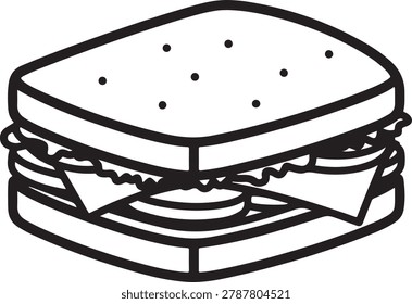 Simple vector illustration of a tasty grilled cheese sandwich filled with crispy bacon and fresh tomato slices