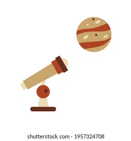 Simple Vector illustration with telescope, planet. Space exploration. Astronomy concept. Science discovery. Galaxy. Universe. Design for app, web, print