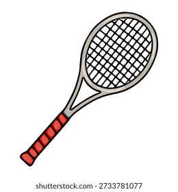 Simple vector illustration of a tennis racket with a red grip, isolated on white