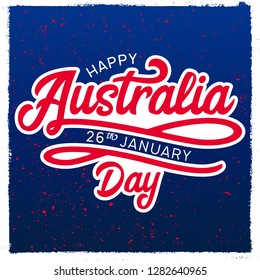 Simple vector illustration with text Happy Australia Day 26th January made with the handwritten font on a dark blue background