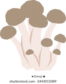 Simple vector illustration with textured shimeji mushrooms.