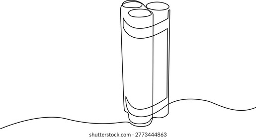 Simple vector illustration of three cylindrical containers connected by a wavy cord, minimalist design.