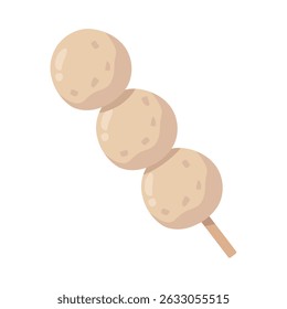Simple vector illustration of three dango balls on a skewer, showcasing a traditional Japanese sweet treat.