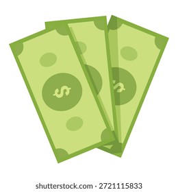 Ilustração vetorial simples de três notas de dólar verde, simbolizando dinheiro, riqueza e transações financeiras