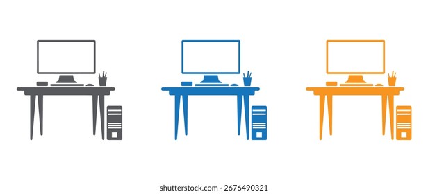 Ilustración vectorial sencilla de tres escritorios de trabajo modernos