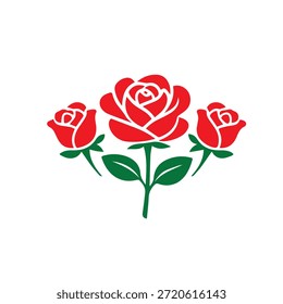 Simple vector illustration of three red rose flowers, designed with clean lines and balanced shapes to express love, elegance, and classic beauty in a minimal and timeless style.