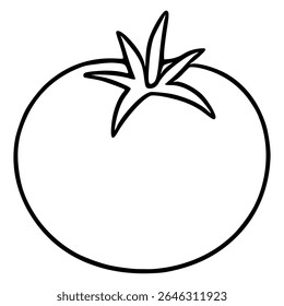 Simple vector illustration of a tomato with a detailed stem, perfect for minimalist designs and healthy food concepts.