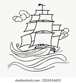 simple vector illustration of a traditional ship sailing on the waves