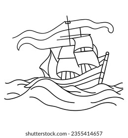 simple vector illustration of a traditional ship sailing on the waves