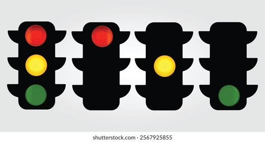 Simple vector illustration of a traffic light showing green, yellow and red signals