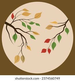 árbol simple de ilustración vectorial con hojas naranja, verde y rojo