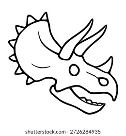 Ilustración vectorial simple de una cabeza de dinosaurio Triceratops, estilo dibujado a mano, aislado en blanco