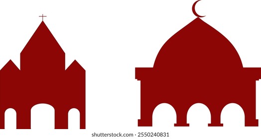 ilustração vetorial simples de dois locais de culto diferentes de duas religiões diferentes