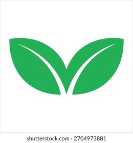 Simple vector illustration of two green leaves forming a symmetrical shape. Represents nature, growth, organic, and eco-friendly concepts.