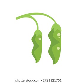 Simple vector illustration of two green pea pods hanging on a stem, isolated on a white background