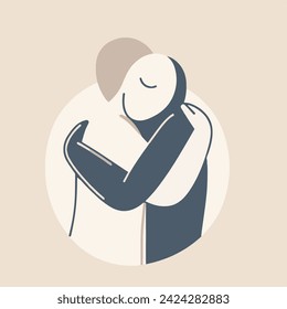 Premium Vector  Young woman hugging her own reflection in the mirror  vector illustration of support love yourself
