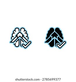 Simple vector illustration of two pairs of winter handwear, one mittens and one gloves, in black and cyan outline design.