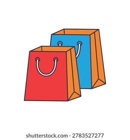 Simple vector illustration of two shopping bags, one red and one blue with orange handles