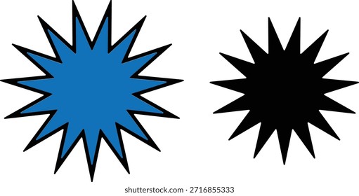 Uma ilustração vetorial simples de duas formas de estrelas pontiagudas, uma azul e outra preta Vetor