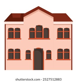 Simples ilustração vetorial de uma casa de família separada de dois andares com janelas arqueadas e uma porta marrom