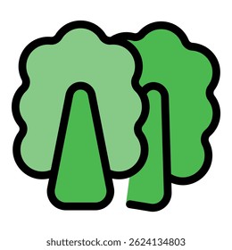 Simple vector illustration of two stylized green trees, representing concepts such as urban parks, green areas, and environmental conservation