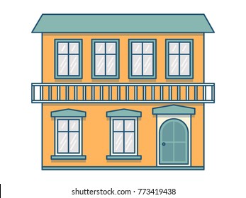 A simple vector illustration. A two-story yellow house.