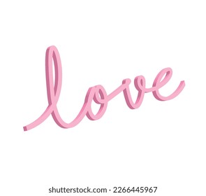 Simple Vector Illustration for Valentine's Day. Pastel Pink 3d render of Handwritten "Love" Isolated on a White Background. Romantic Print ideal for Card, Wall Art, Poster, Banner, Greetings.	

