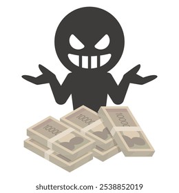 Simple vector illustration of a villain and money