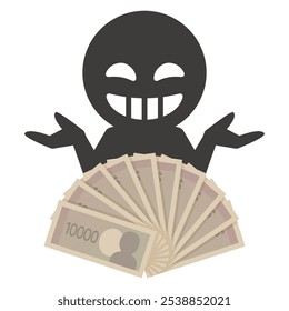 Simple vector illustration of a villain and money