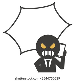 A simple vector illustration of a villain talking on a smartphone and yelling