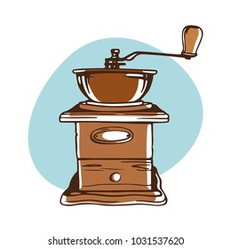 A simple vector illustration with a vintage coffee grinder.