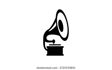 Ilustración vectorial simple de un icono de gramófono vintage aislado sobre fondo blanco.