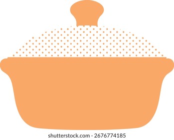 Eine einfache Vektorgrafik einer warmen, orangefarbenen Auflaufform mit Deckel. Ideal für Essen, Kochen und Thanksgiving Dinner Designs.