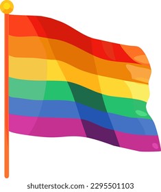 Simple vector illustration of wavy LGBT 3D flag with shadow on a white background