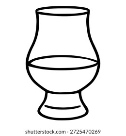 Ilustración vectorial simple de un vaso de degustación de whisky con líquido, aislado sobre fondo blanco