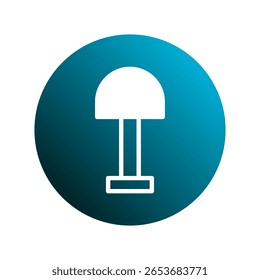 Ilustración vectorial simple de un icono de lámpara blanca en un diseño de fondo circular azul degradado