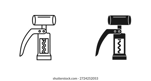 Simple vector illustration of a wine bottle opener in two styles, outline and filled, perfect for wine-related content.