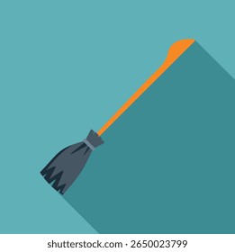 Simple vector illustration of a witch's broom casting a long shadow, perfect for halloween projects