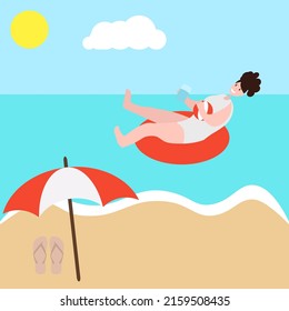 simple ilustración vectorial mujer divirtiéndose en la playa