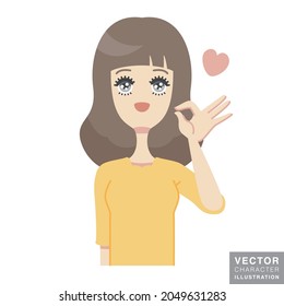 A simple vector illustration of a woman with a smiling expression smiling in an okay pose