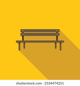 Einfache Vektorgrafik einer Holzbank, die langen Schatten auf gelbem Hintergrund wirft