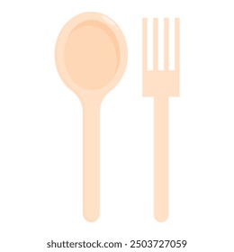 Ilustración vectorial sencilla de cuchara y tenedor de madera, ideal para representar los utensilios de cocina de forma minimalista y clara