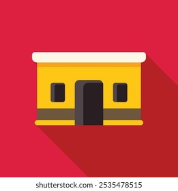Simple vector illustration of a yellow building facade casting a long shadow against a red background