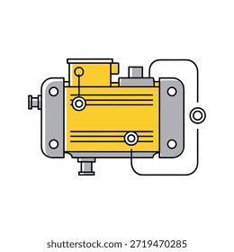Ilustração vetorial simples de uma bomba hidráulica amarela com componentes cinzas