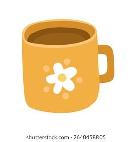 Simple vector illustration. Yellow mug with tea or coffee.