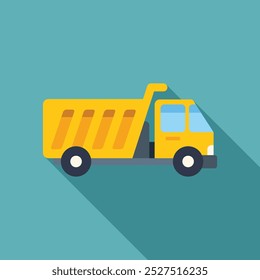 Simple vector illustration of a yellow tipper truck on a blue background